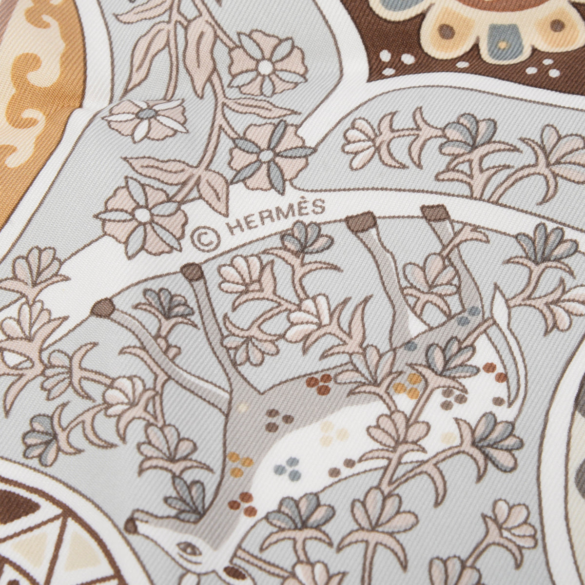 Hermes Gris Silk L’Abre de Vie Scarf 90
