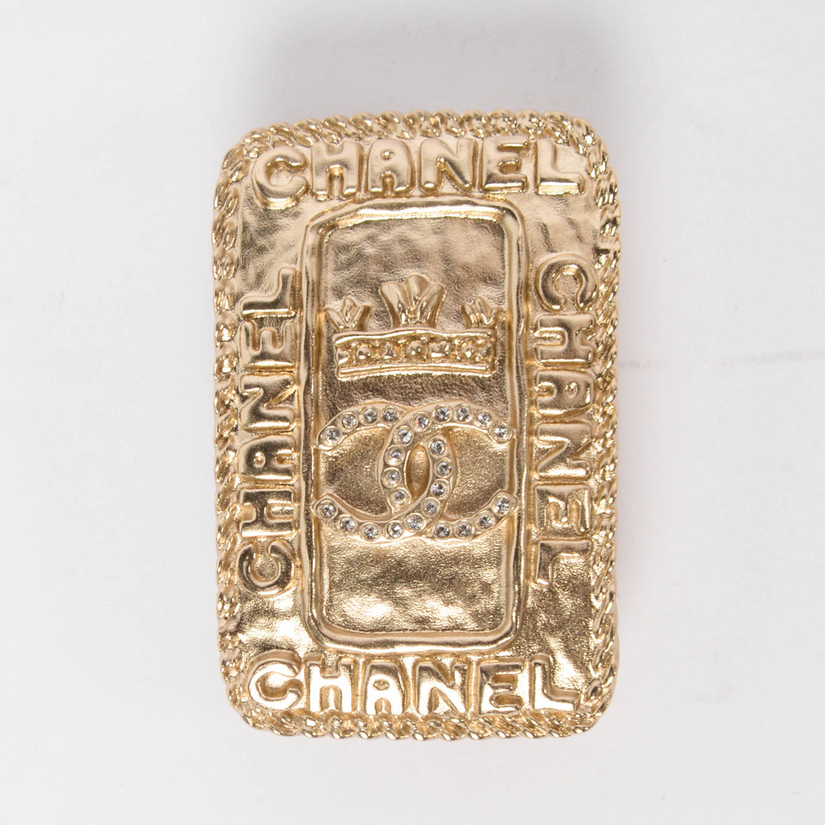 Chanel Light Gold Crystal CC Crown Brooch