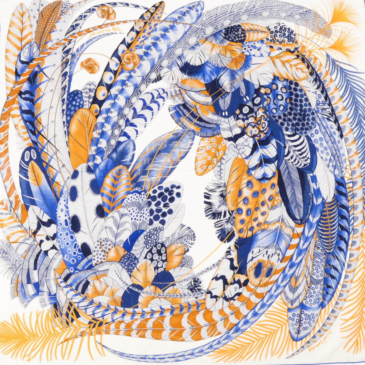 Hermes Blue Cashmere & Silk Plumes en Fete Shawl 140