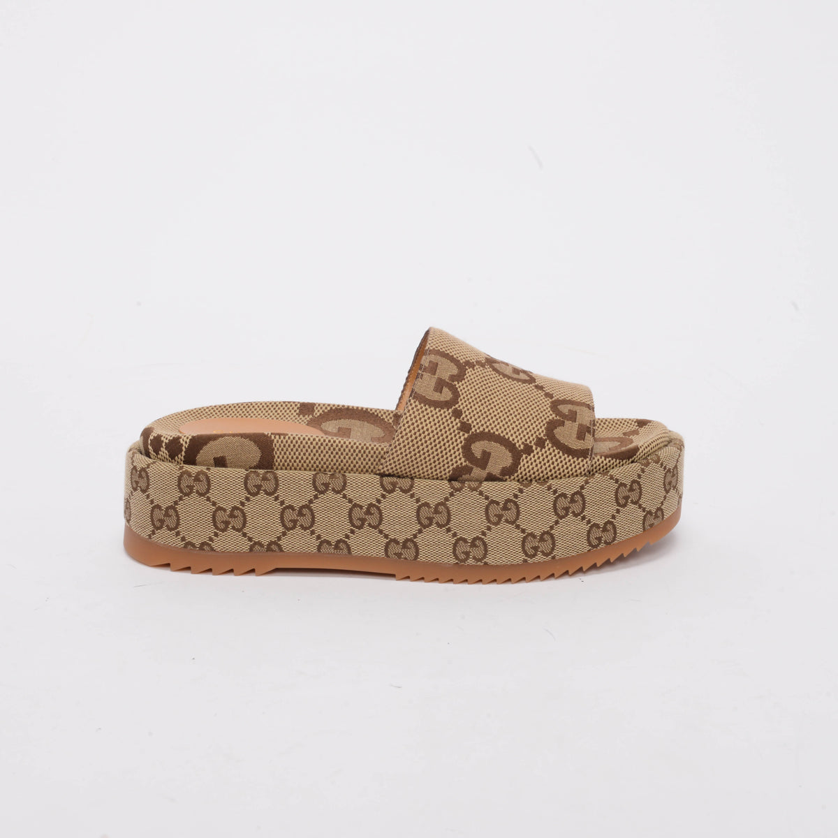 Gucci Camel Maxi GG Canvas Platform Slides 36.5