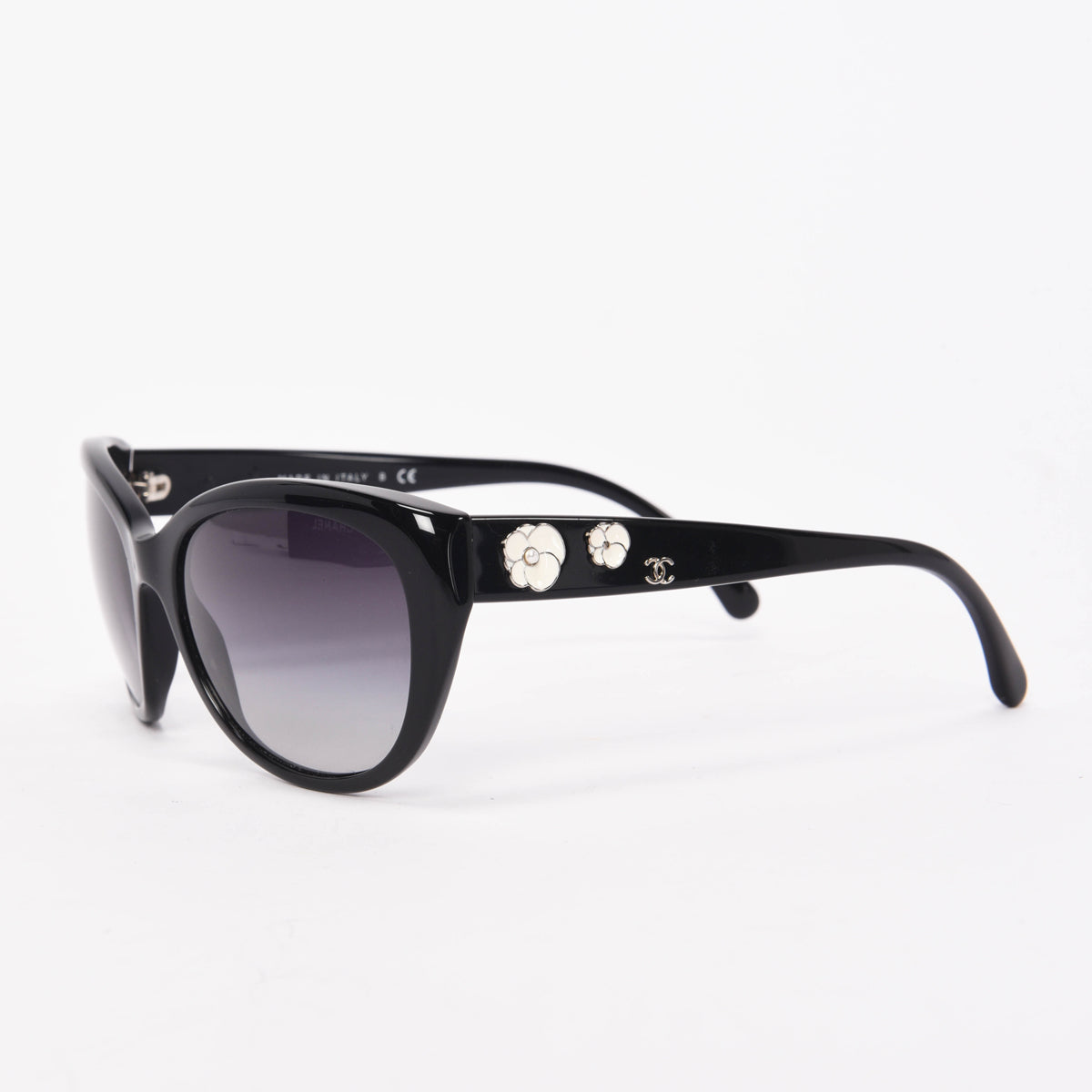 Chanel Black Acetate Camellia Round Sunglasses