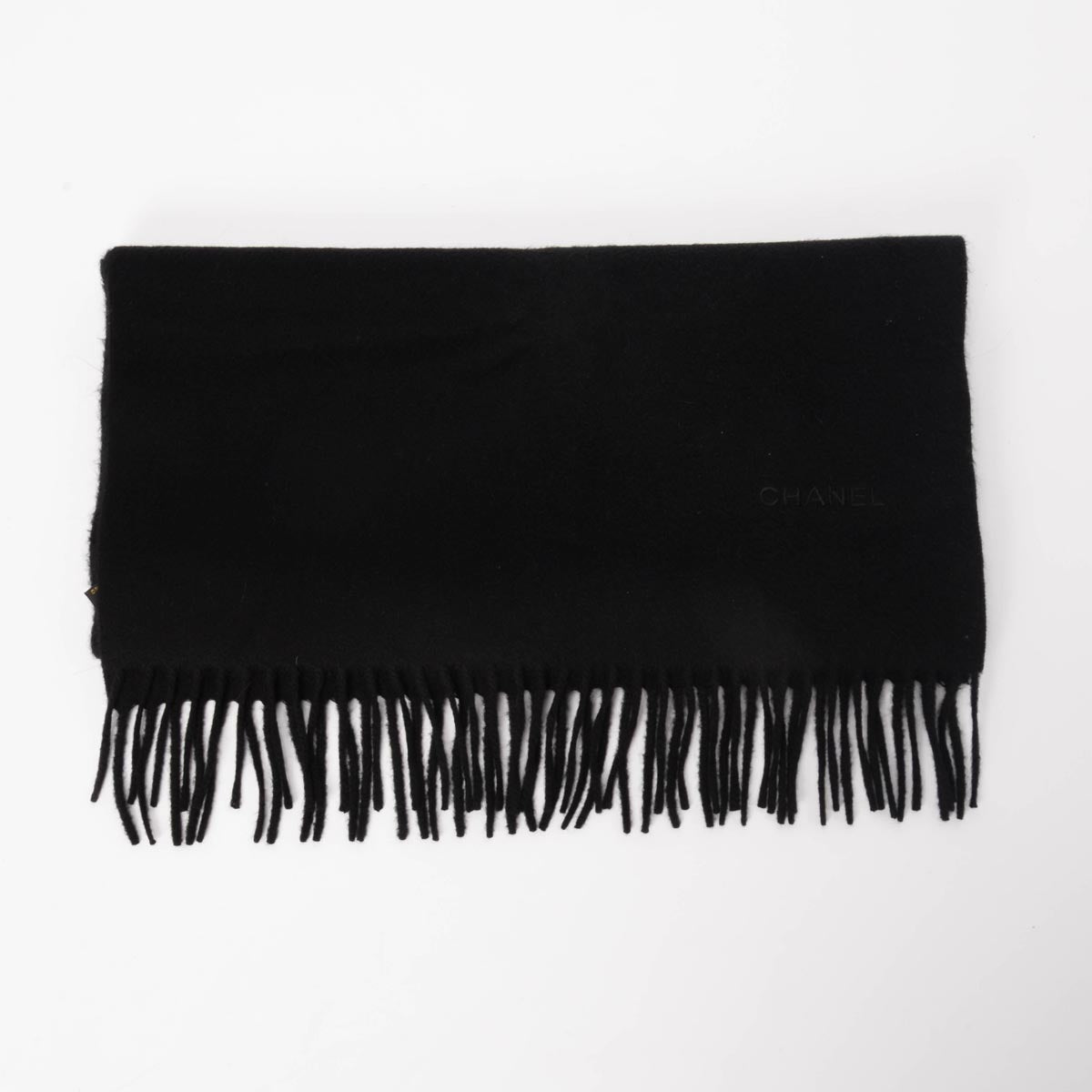 Chanel Black Cashmere Fringed Scarf