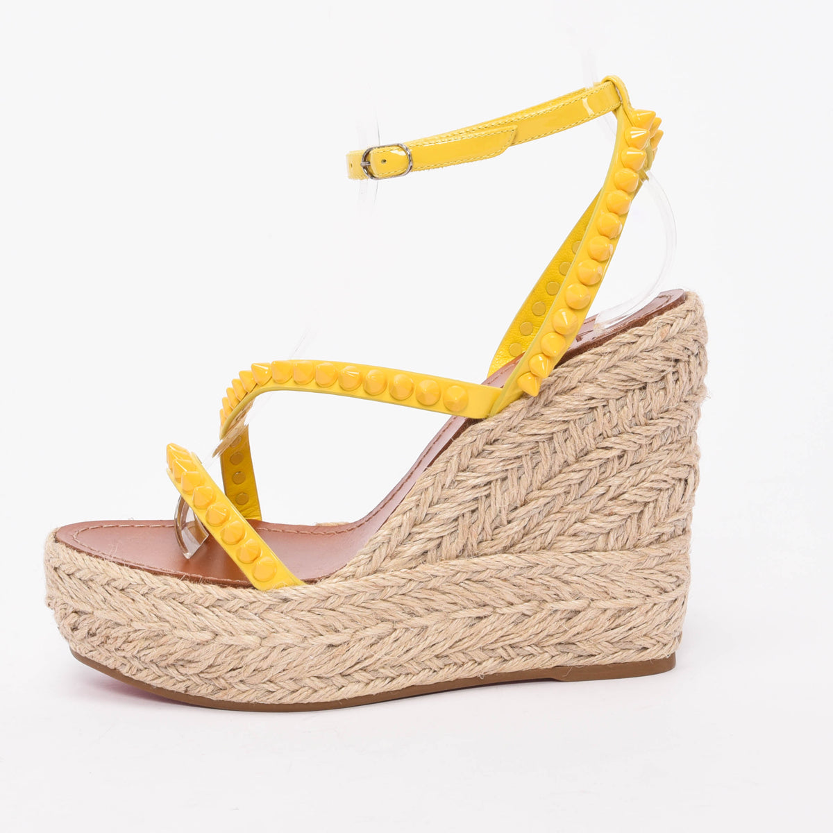 Christian Louboutin Yellow Raffia Mafaldina Zeppa Studded Wedges