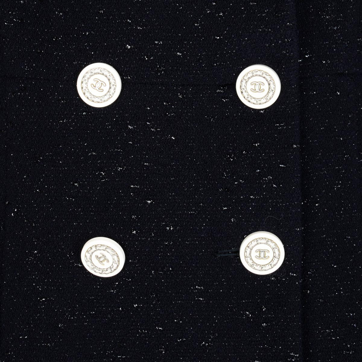 Chanel Dark Navy Lurex Tweed Double Breasted Jacket FR 50