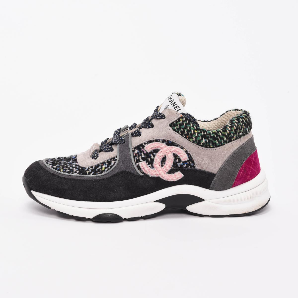 Chanel Multi Colour Tweed CC Sneakers 38