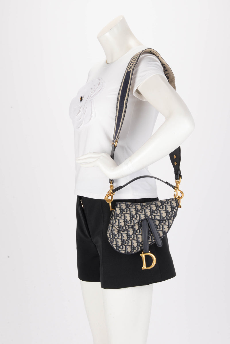 Dior Blue Oblique Canvas Mini Saddle Bag & Wide Strap