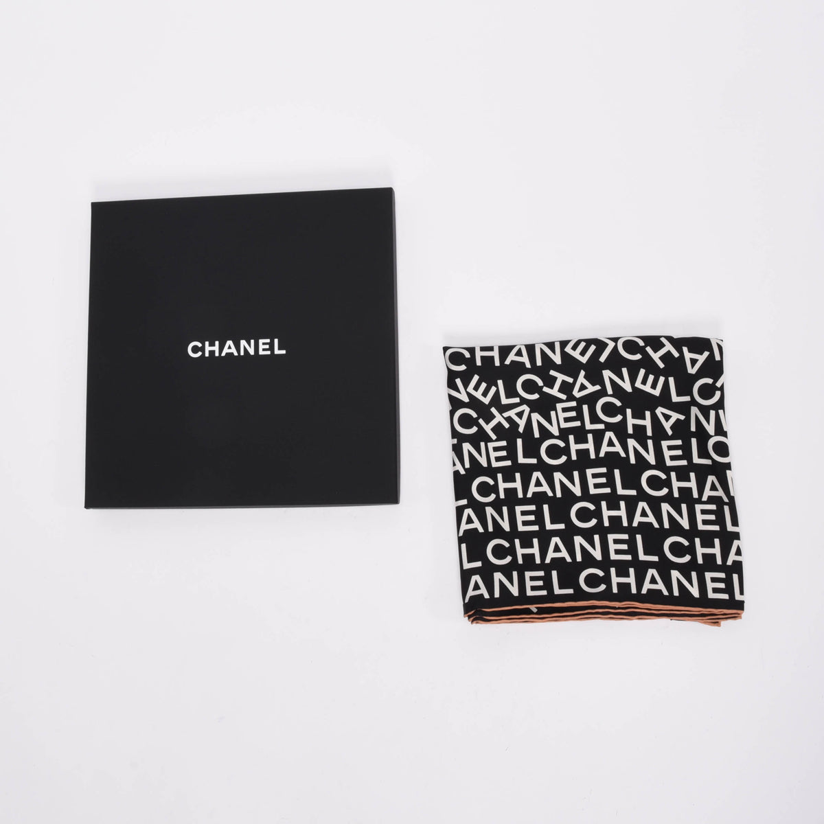 Chanel Black & White Silk Spellout CC Scarf 90