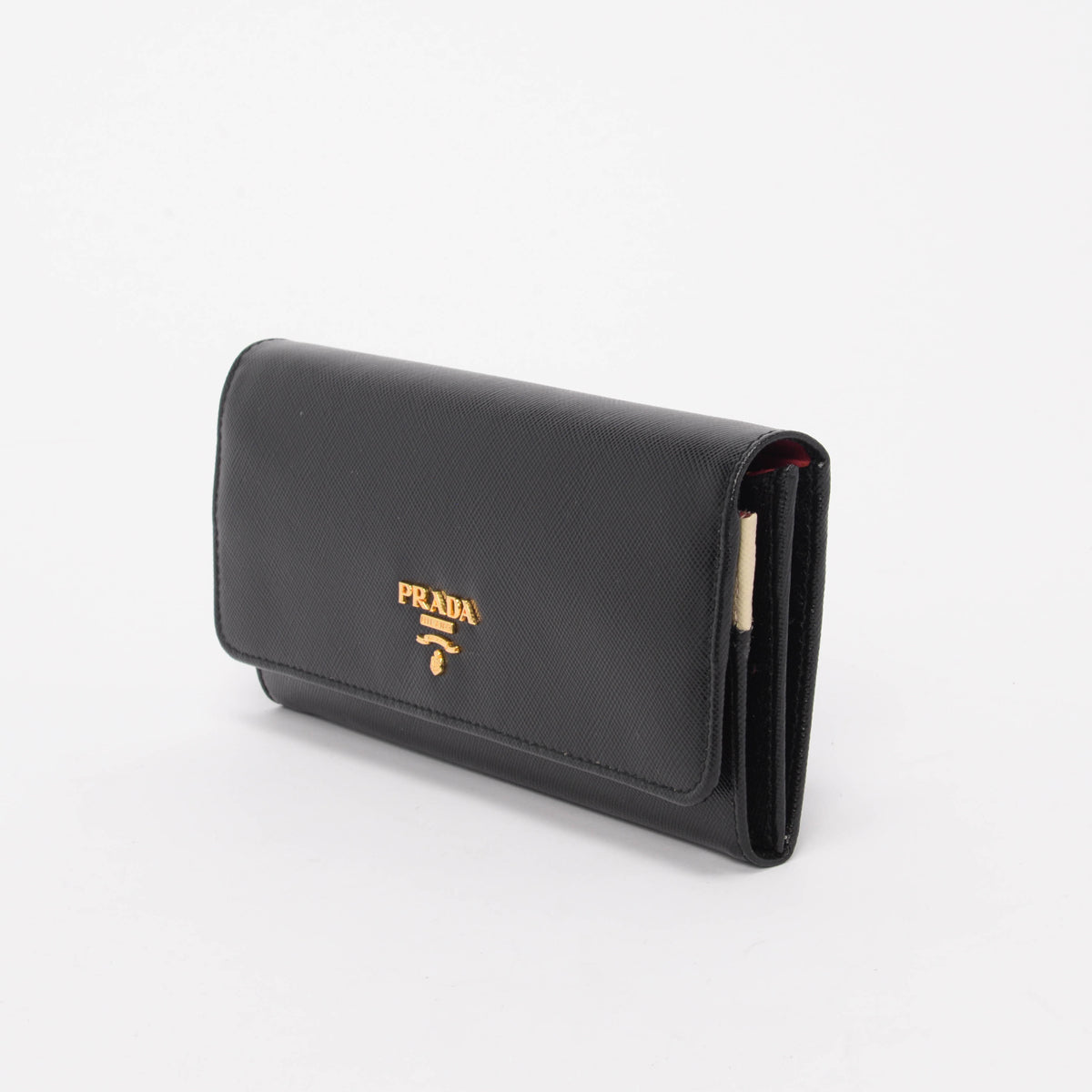 Prada Black & Peony Saffiano Long Continental Wallet