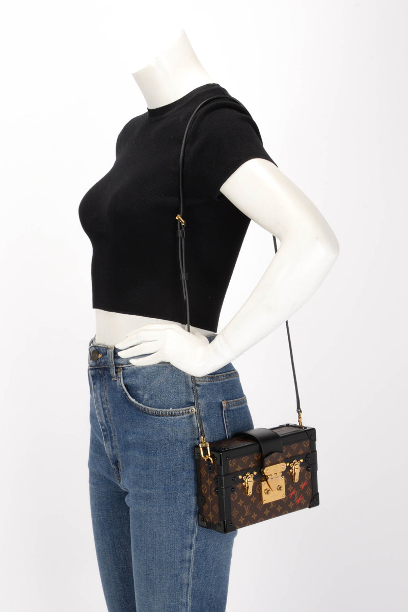 Louis Vuitton Black Leather & Monogram Petite Malle