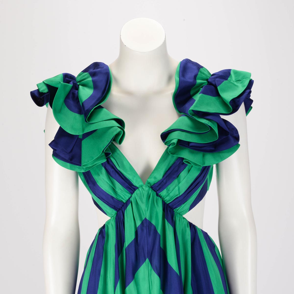 Zimmermann Navy & Green Silk Tiggy Frill Dress 0