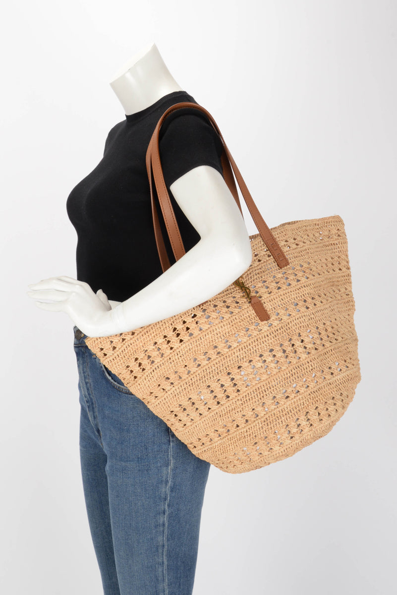 Saint Laurent Tan Raffia Medium Panier Basket Tote