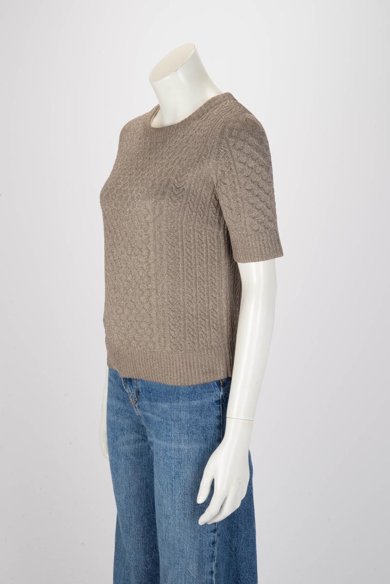 Louis Vuitton Bronze Glitter Fabric Knit Top S