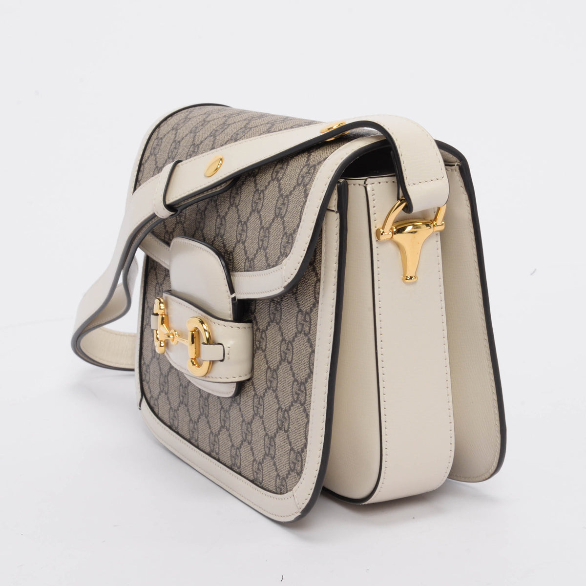 Gucci Cream GG Supreme 1955 Horsebit Shoulder Bag