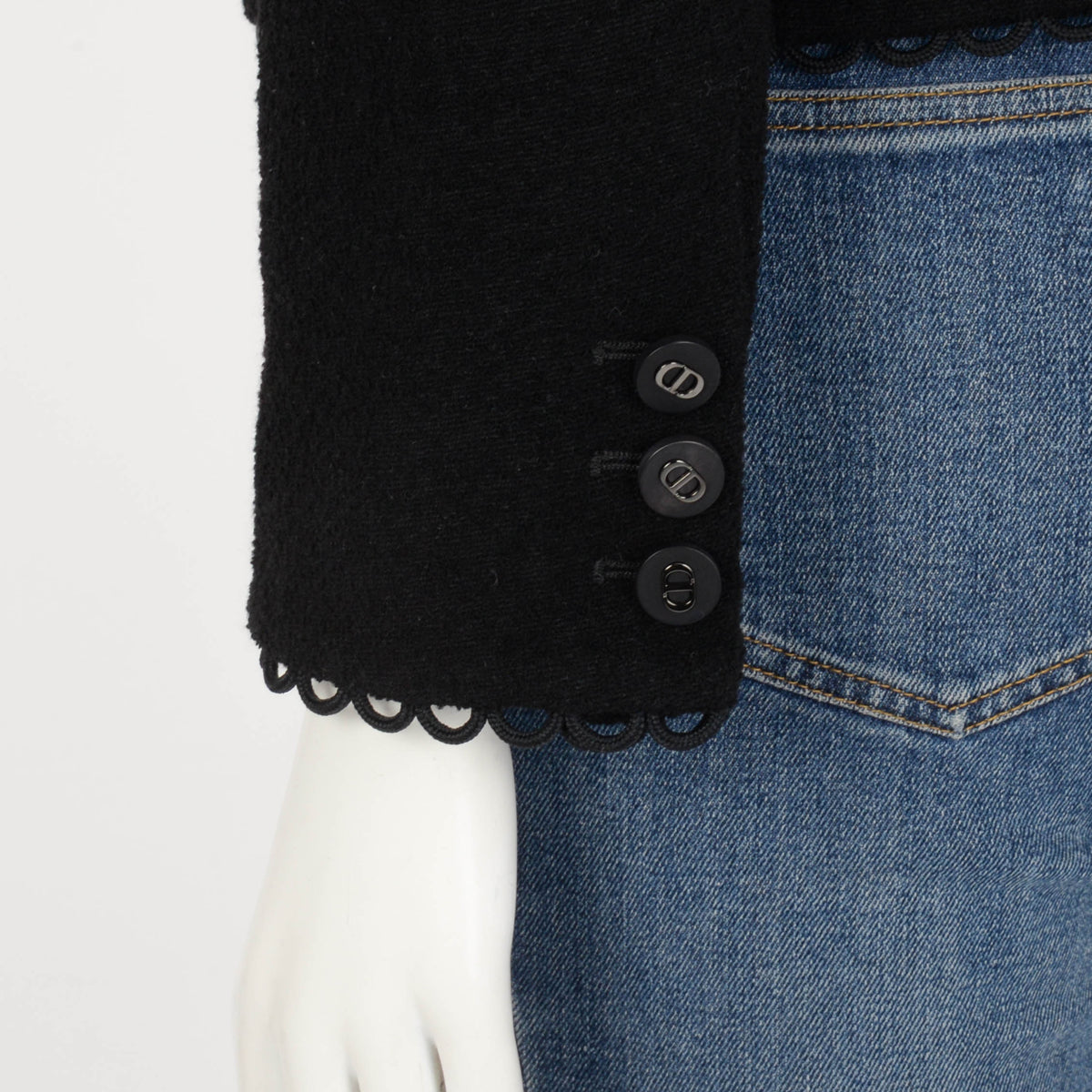 Dior Black Wool Boucle Scalloped Edge Jacket FR 42