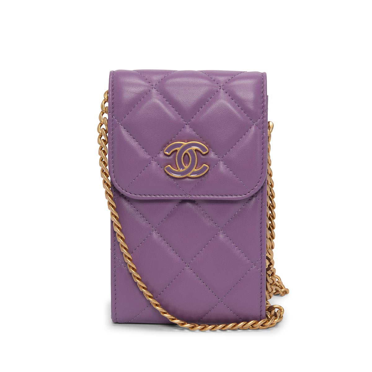 Chanel Purple Quilted Lambskin CC Chain Phone Holder