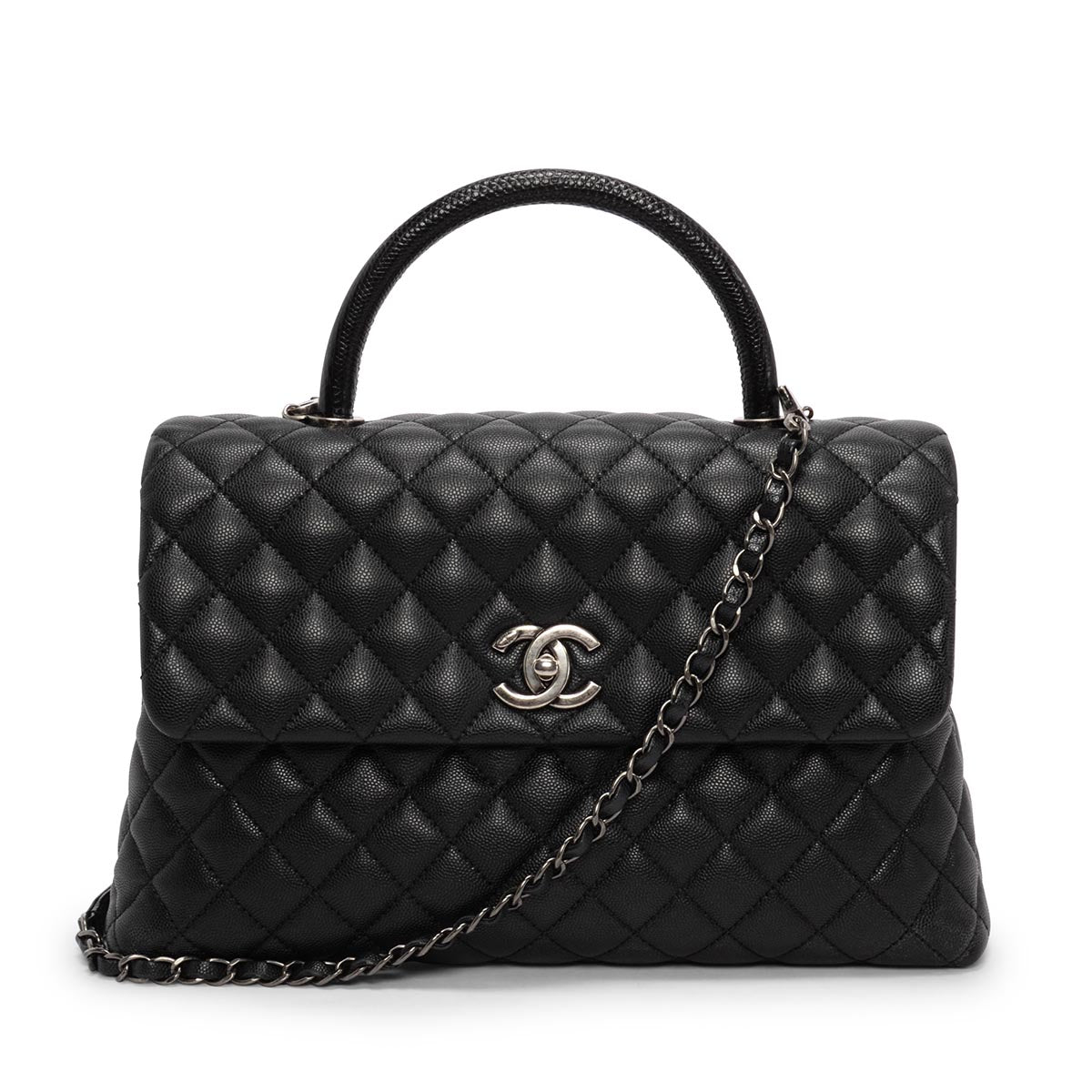 Chanel Black Quilted Caviar Medium Coco Handle Bag