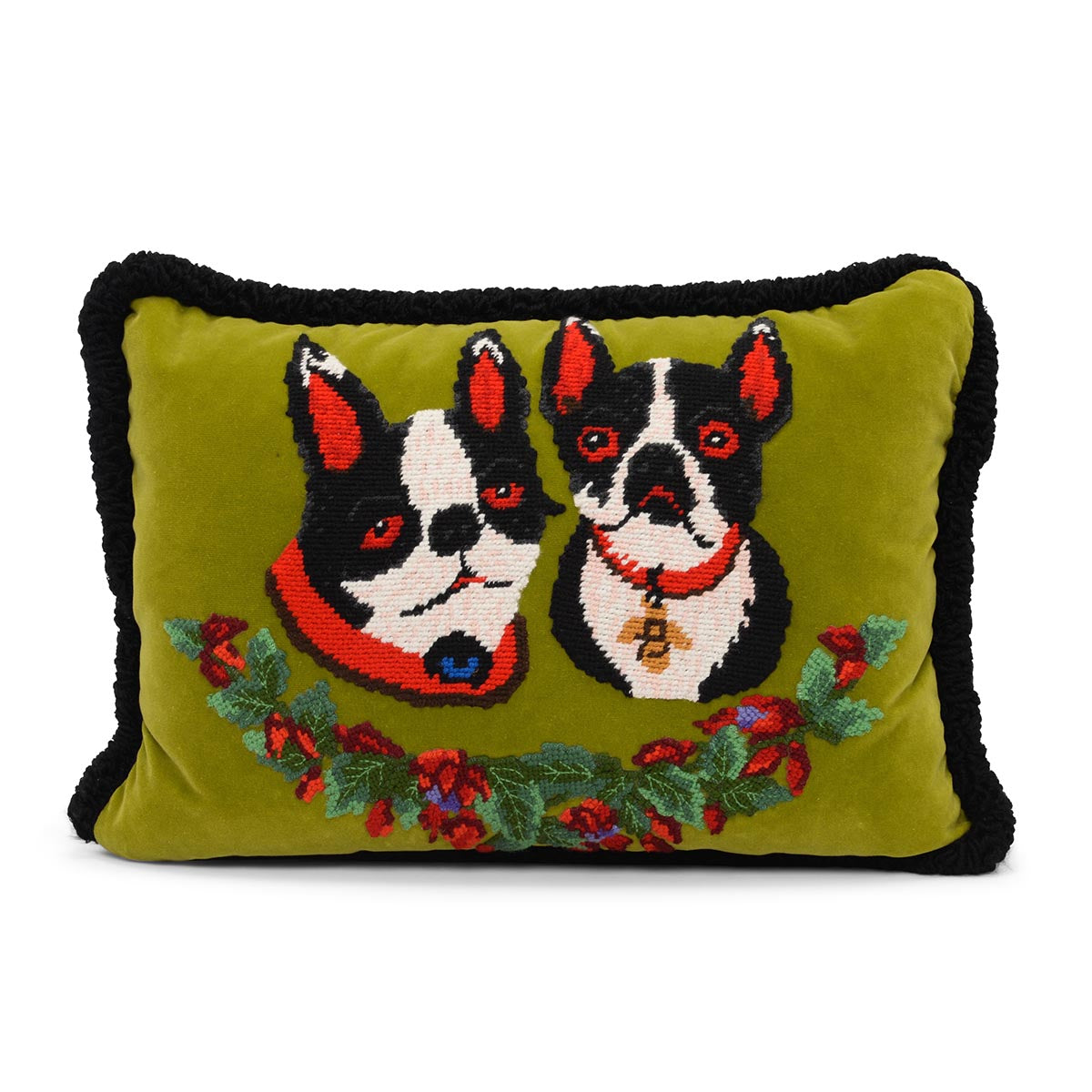 Gucci Olive Needle Point Bosco and Orso Embroidered Pillow