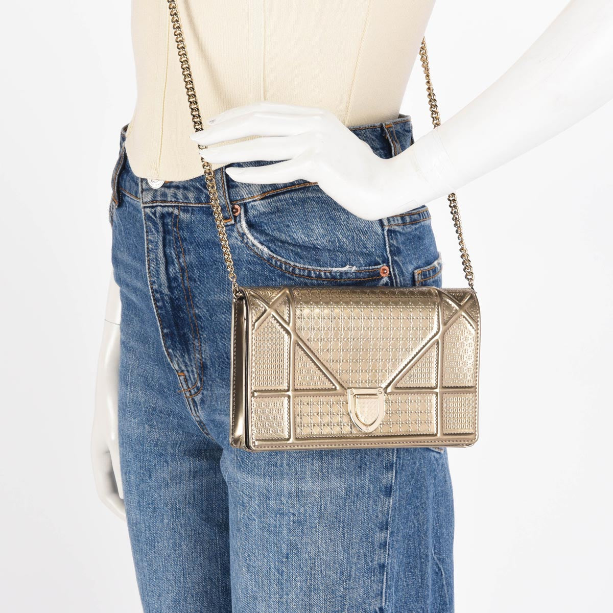Dior Metallic Gold Micro Cannage Diorama Clutch