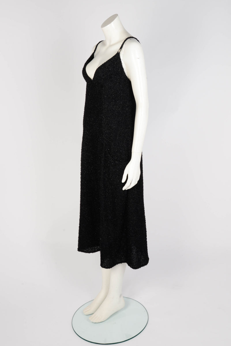 Chanel Black Lurex Boucle V-Neck Dress FR 44