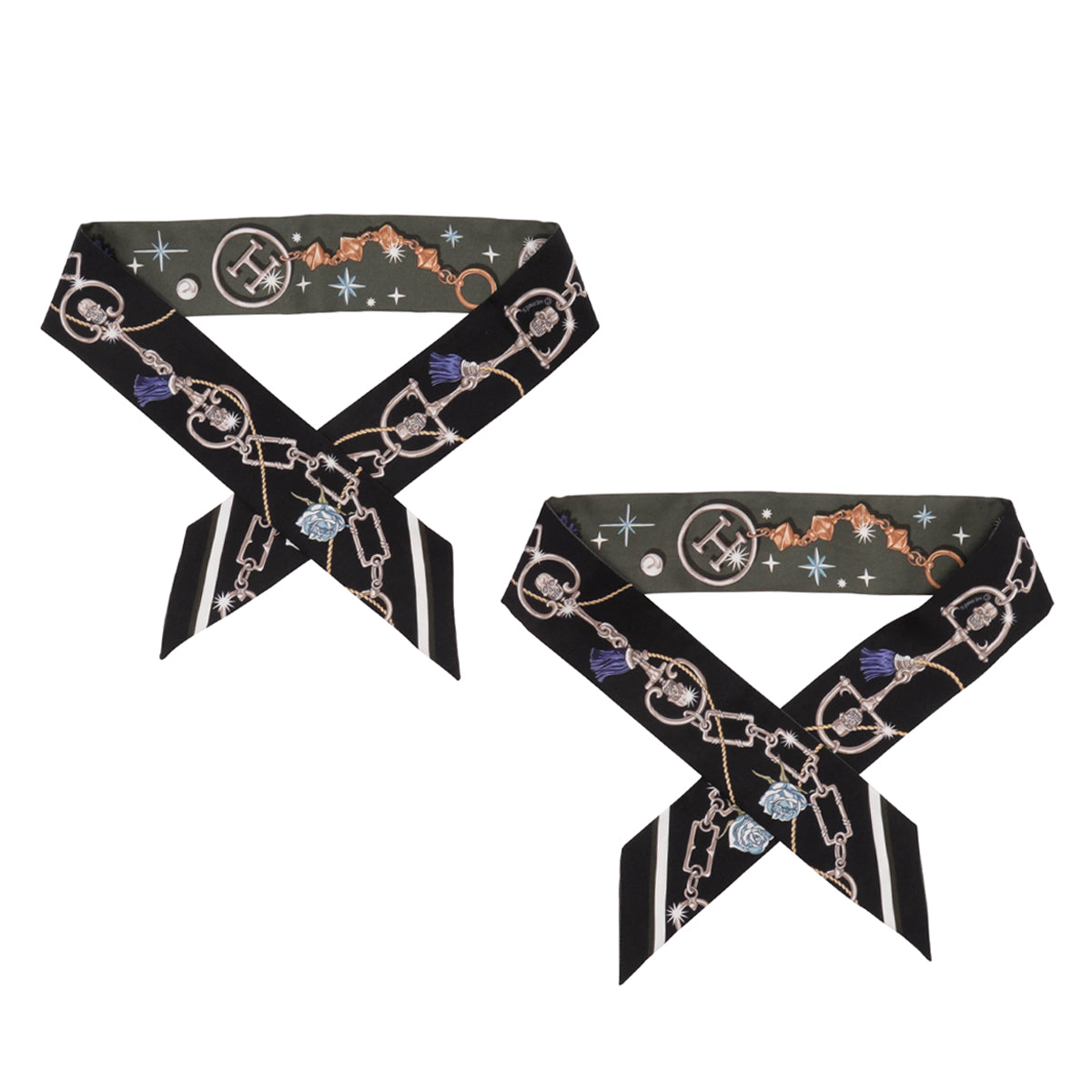 Hermes Kaki Fonce Silk C'est la Fete Twilly Set