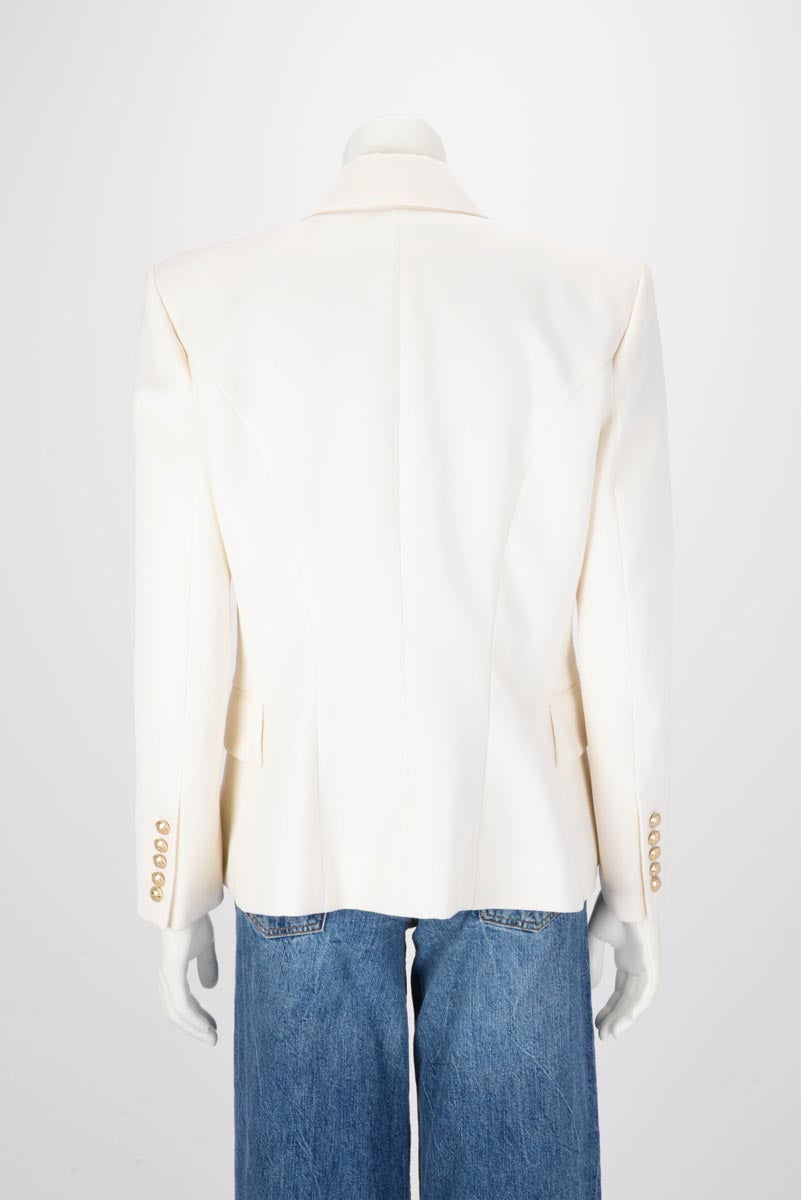 Balmain Ivory Wool Double Breasted Blazer FR 6