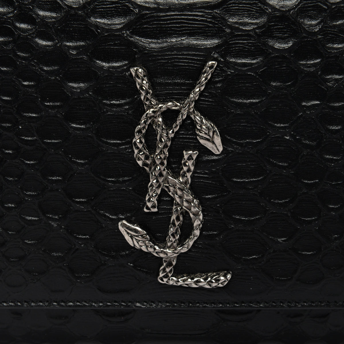 Saint Laurent Black Python Embossed Medium Kate Chain Bag