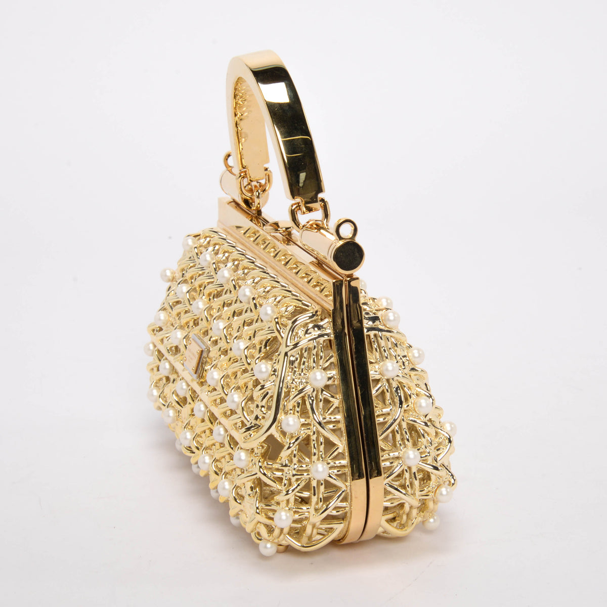 Dolce & Gabbana Gold Pearl Caged Sicily Bag