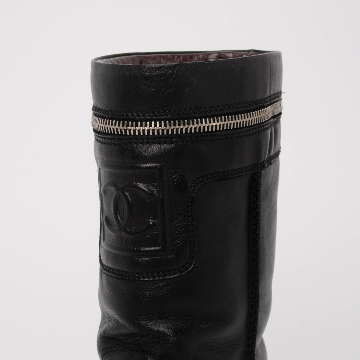 Chanel Black Calfskin Motorcycle Zipper Boots 36