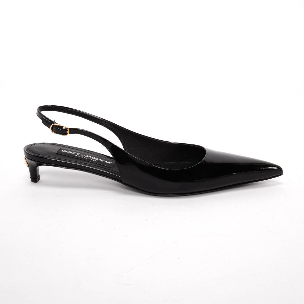 Dolce & Gabbana Black Patent DG Heel Slingback Pumps 39