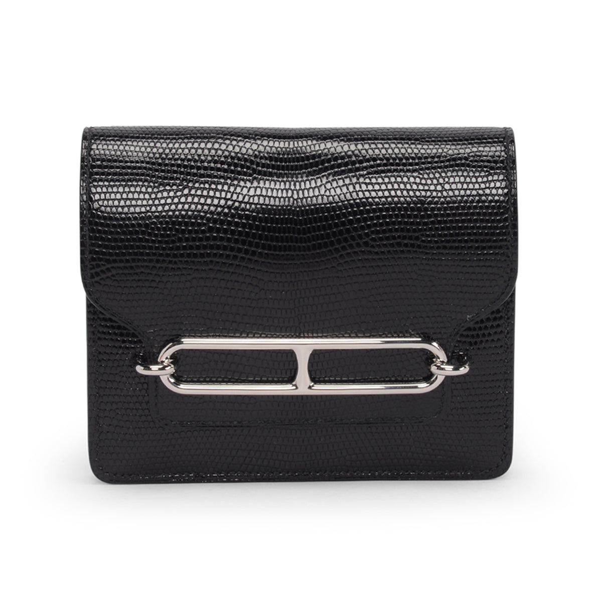 Hermes Noir Shiny Lizard Roulis Slim Wallet