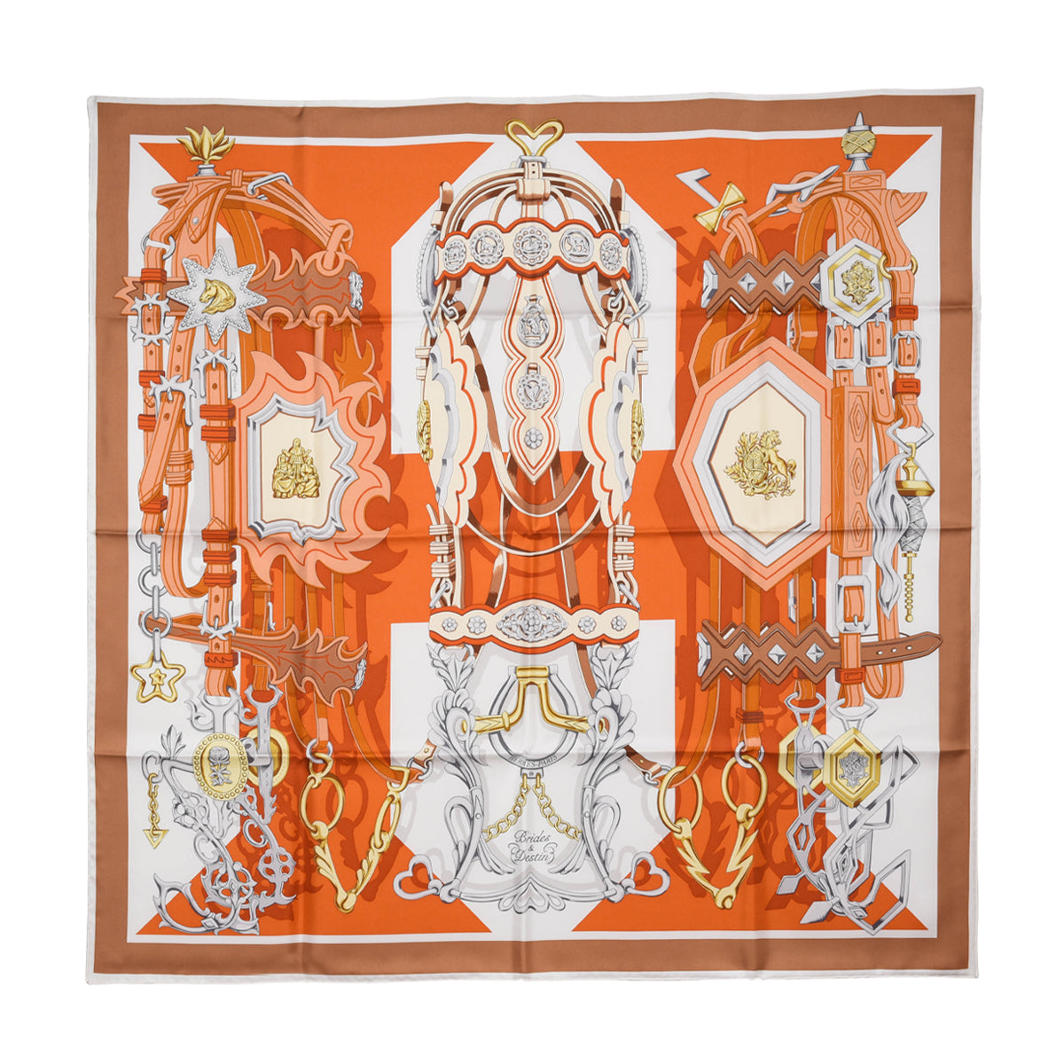 Hermes Orange Silk Brides Et Destin Scarf 90