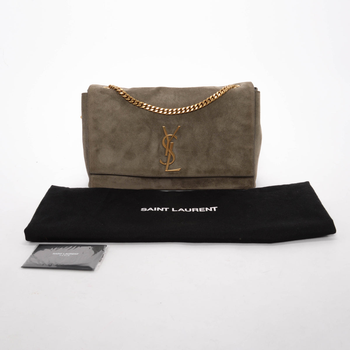 Saint Laurent Khaki Suede Medium Reversible Kate Flap Bag