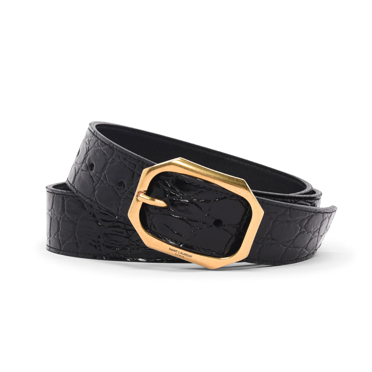 Saint Laurent Black Croc Embossed Belt