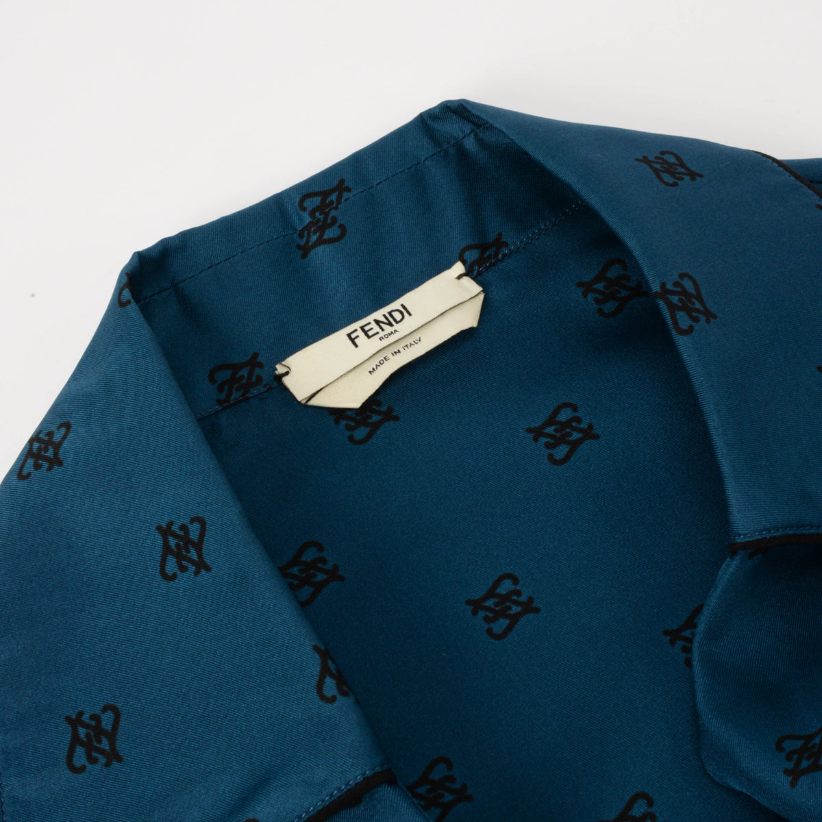 Fendi Blue Silk Karligraphy Motif Shirt IT 40