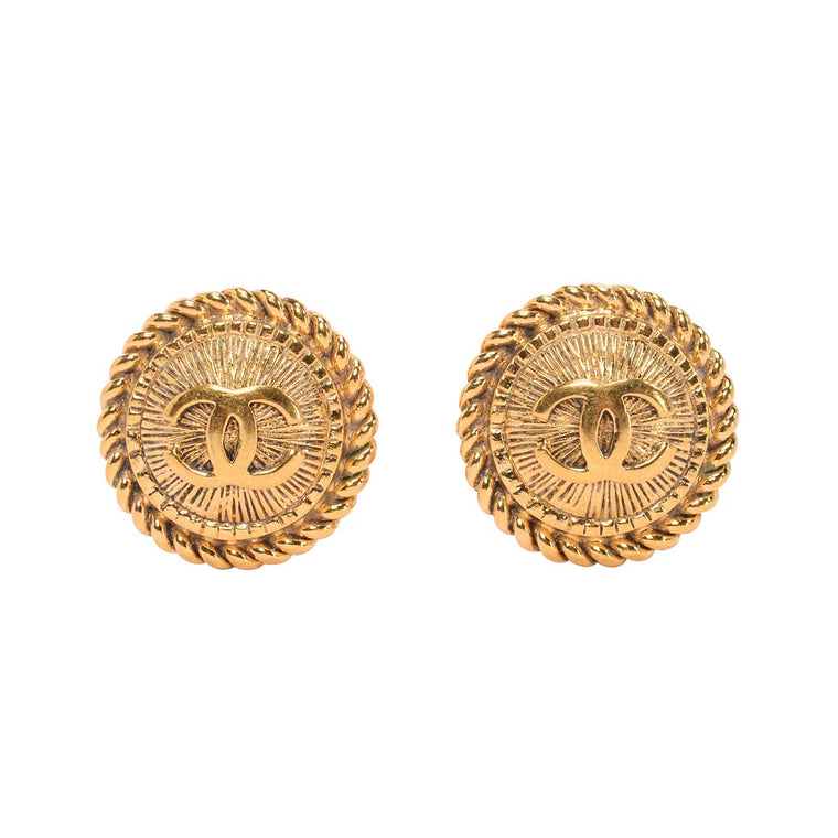 Chanel Gold Plated CC Button Clip-On Earrings