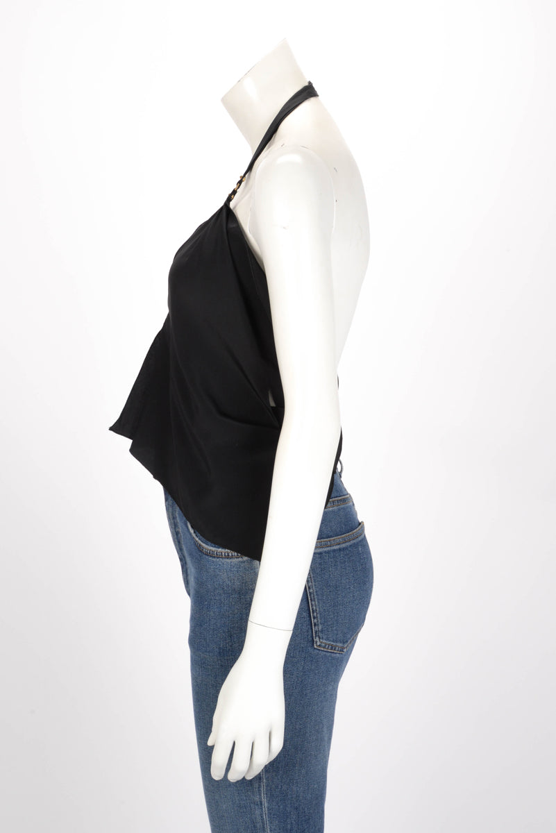 Gucci Black Silk Halter Neck Tassel Top IT 38