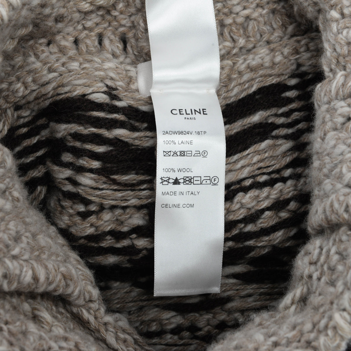 Celine Taupe Wool Fair Isle Triomphe Tote