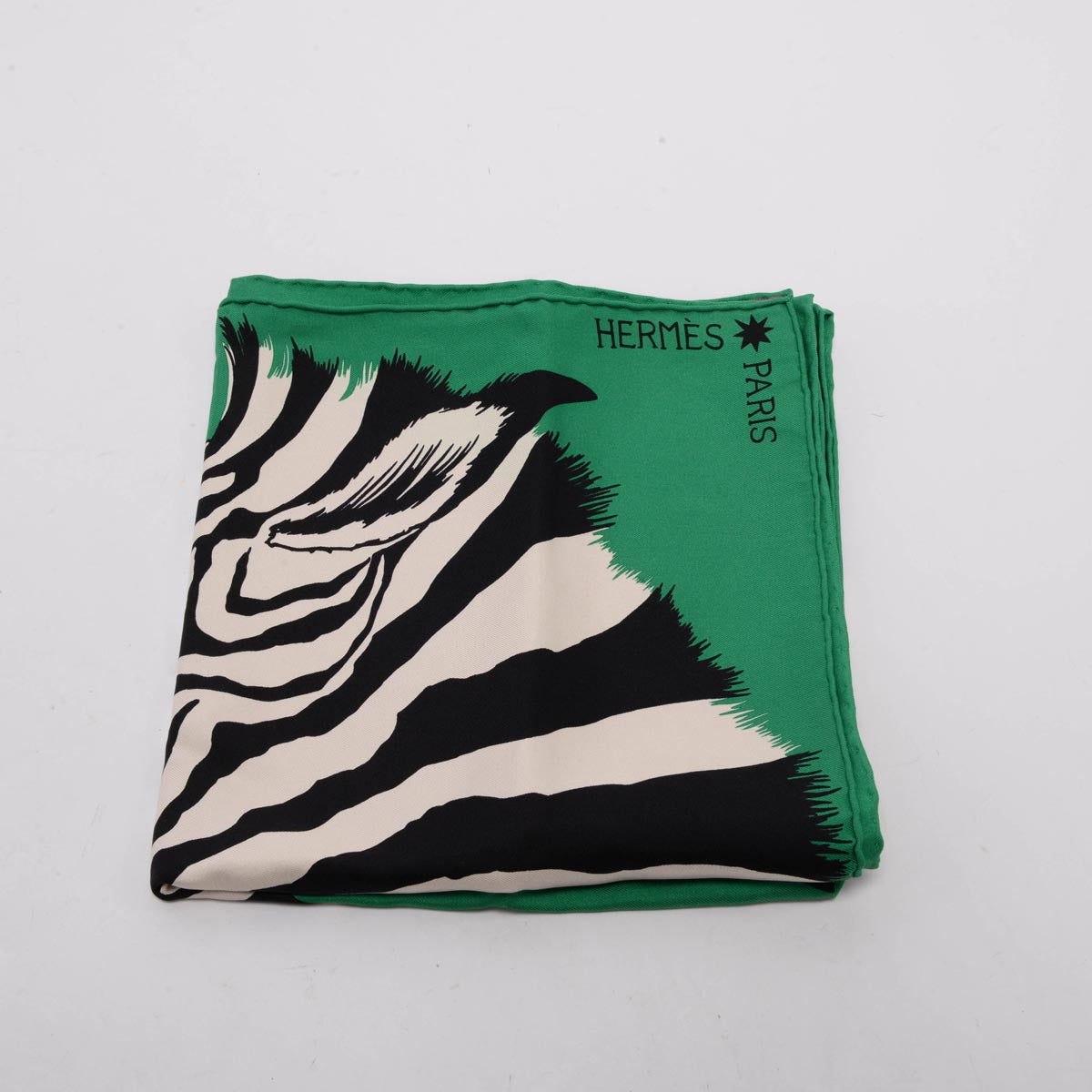 Hermes Green Silk Zebra Pegasus Scarf