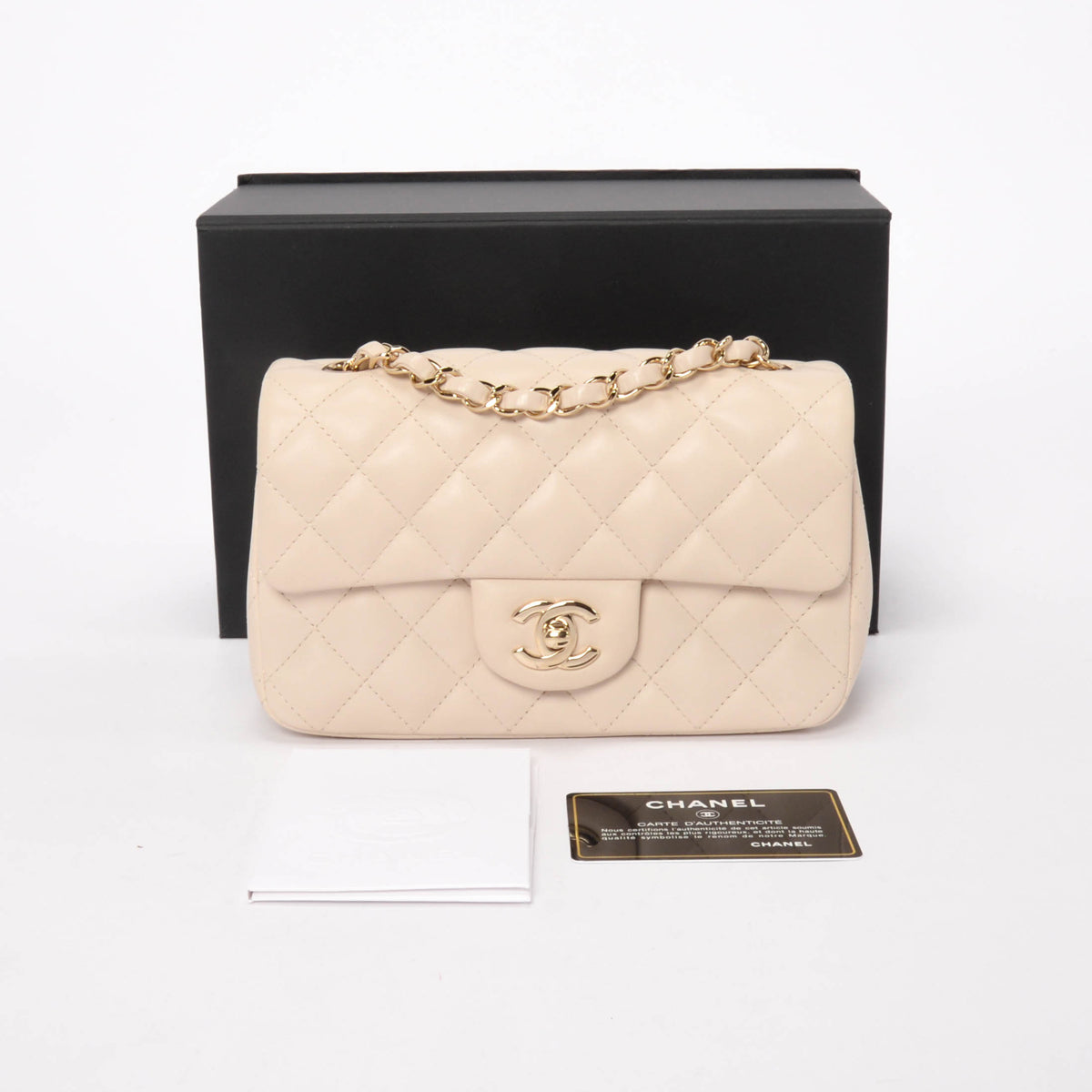 Chanel Ivory Lambskin Mini Rectangular Flap Bag