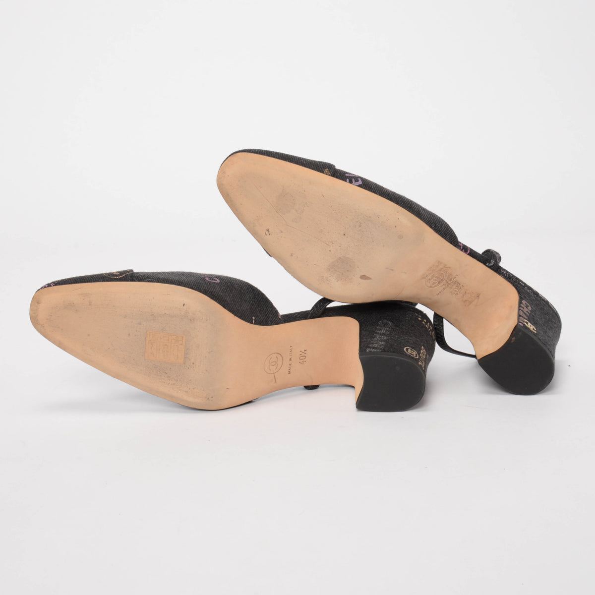 Chanel Black Denim Mood CC Slingback Pumps 40.5