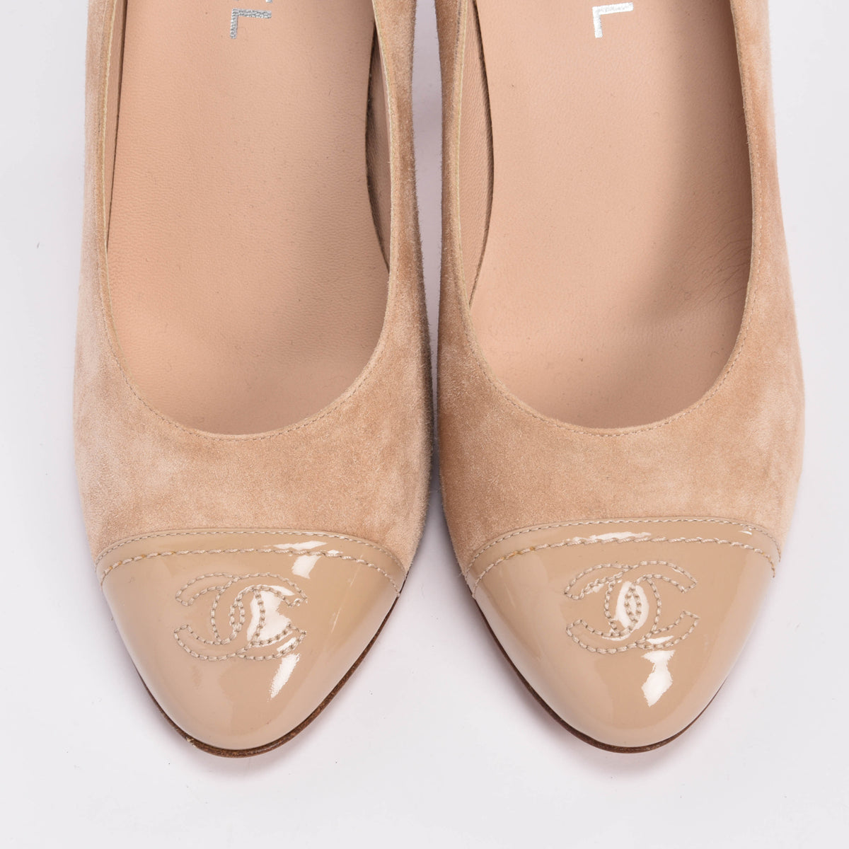 Chanel Beige Suede Cap Toe Pumps 40.5