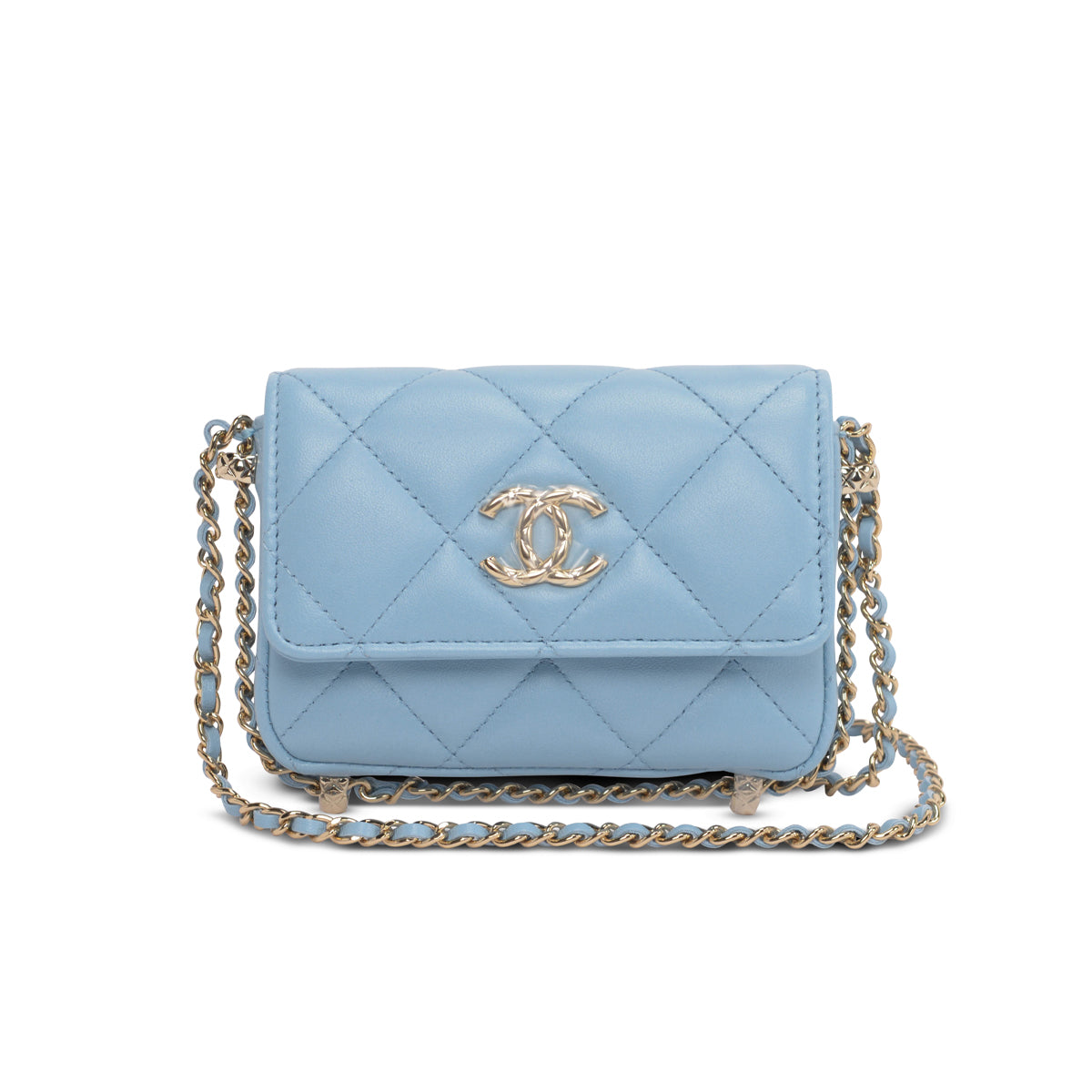 Chanel Light Blue Calfskin Clutch With Chain Wallet