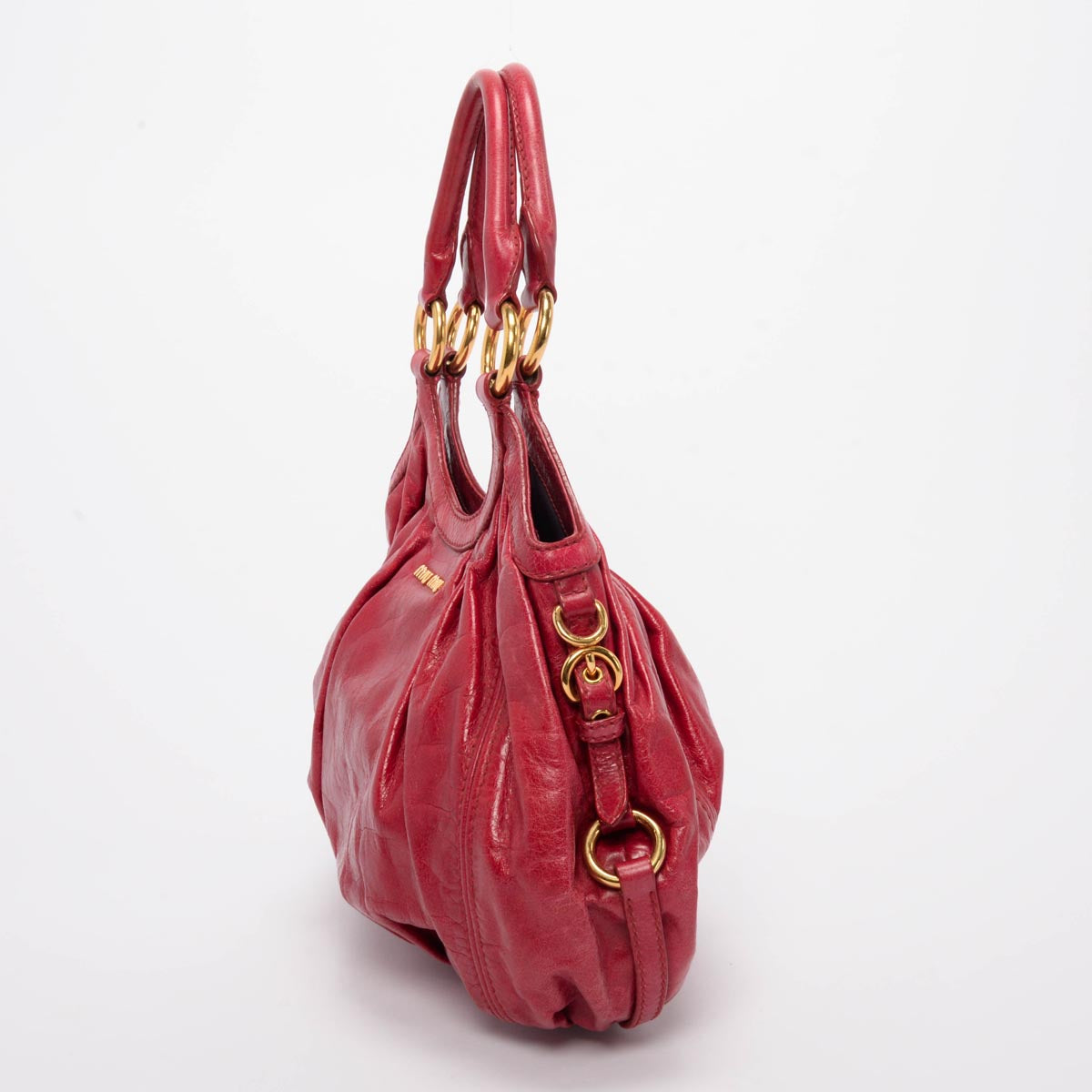 Miu Miu Red Vitello Pleated Hobo Bag