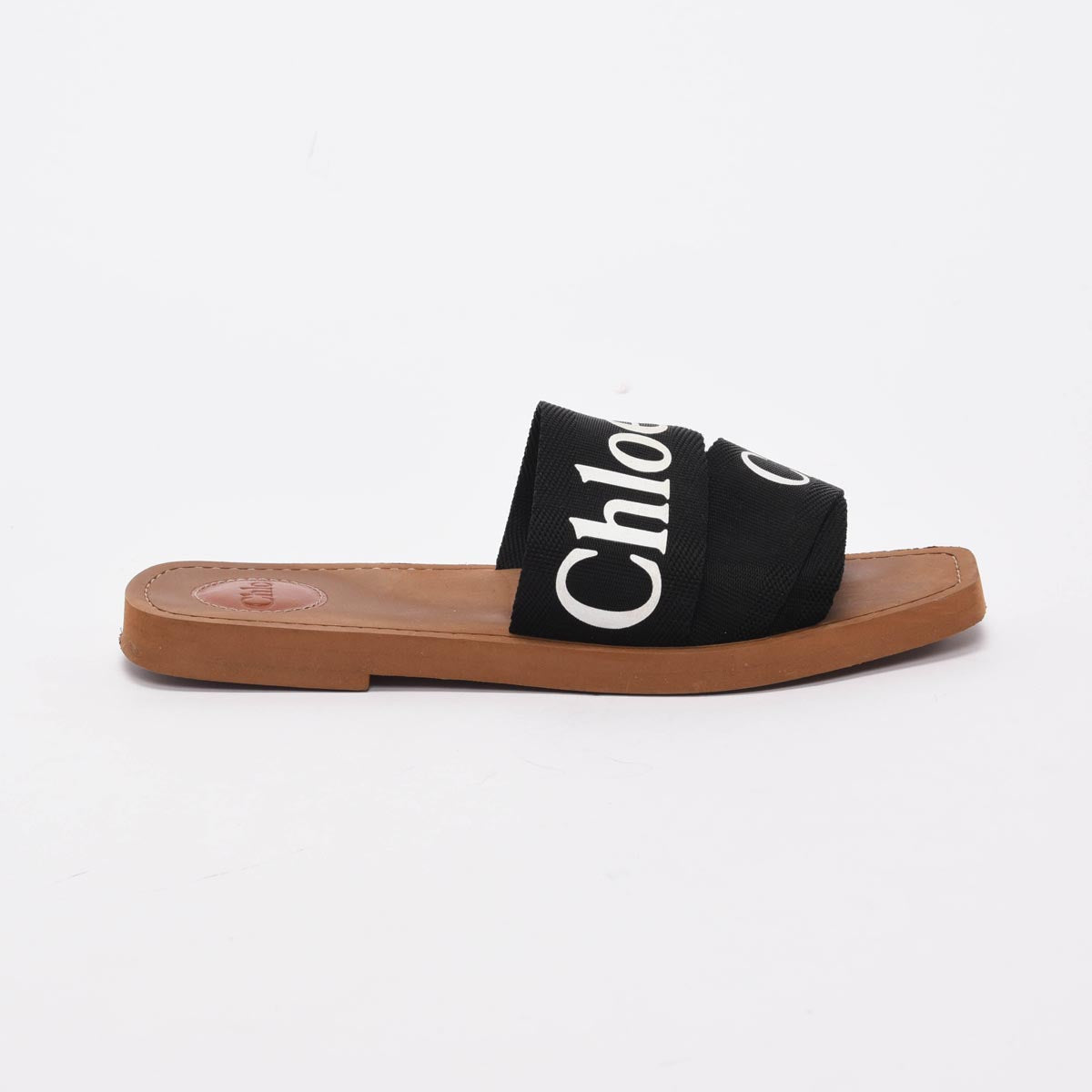 Chloe Black Linen Woody Slides 39