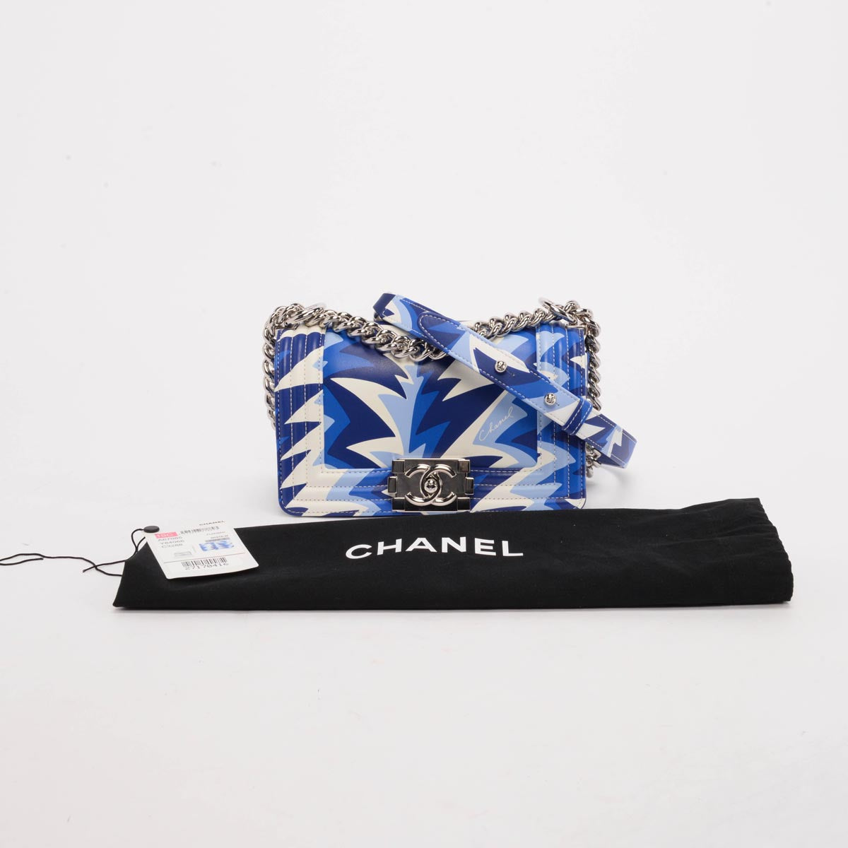 Chanel Blue Printed Calfskin Small Boy Bag