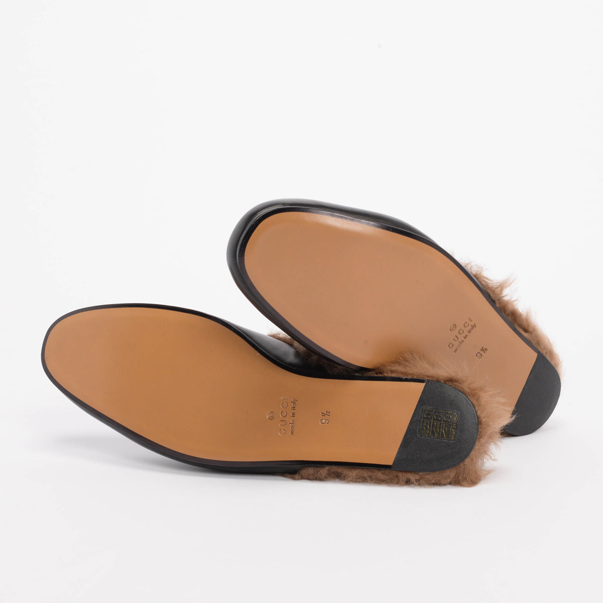 Gucci Black Calfskin & Lamb Fur 2015 Re-Edition Princetown Slippers 9.5