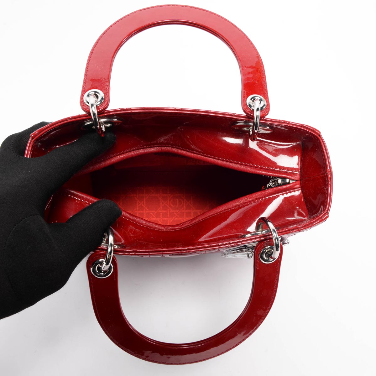 Dior Red Cannage Patent Medium Lady Dior Bag