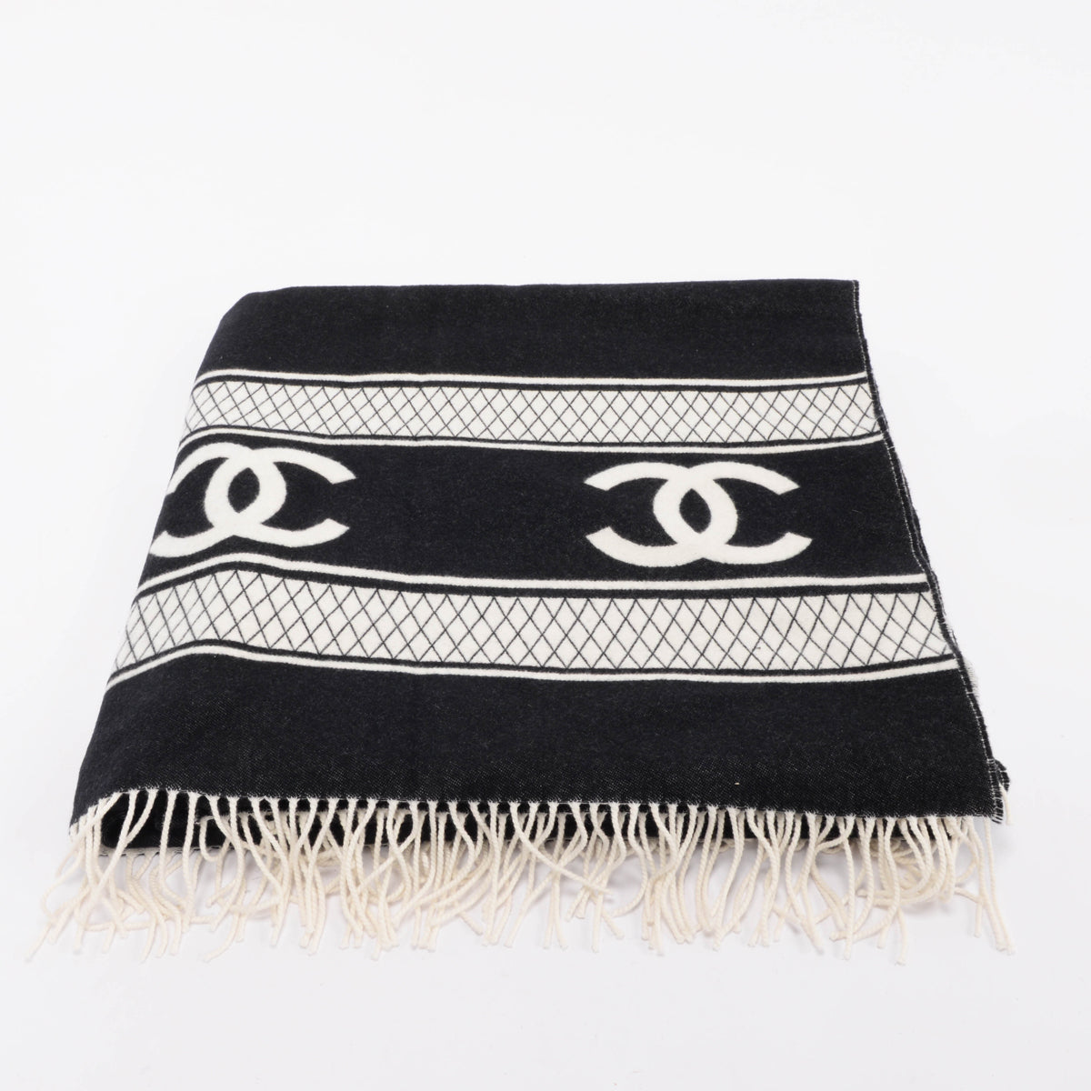 Chanel Black & White Cashmere CC Reversible Blanket