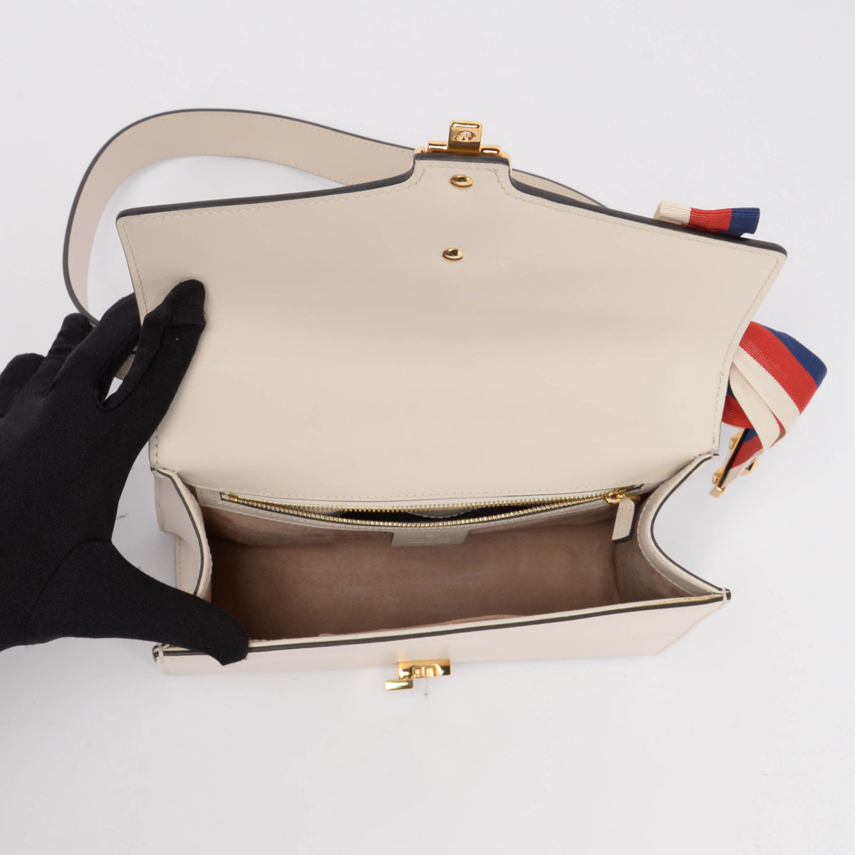 Gucci White Calfskin Small Sylvie Shoulder Bag