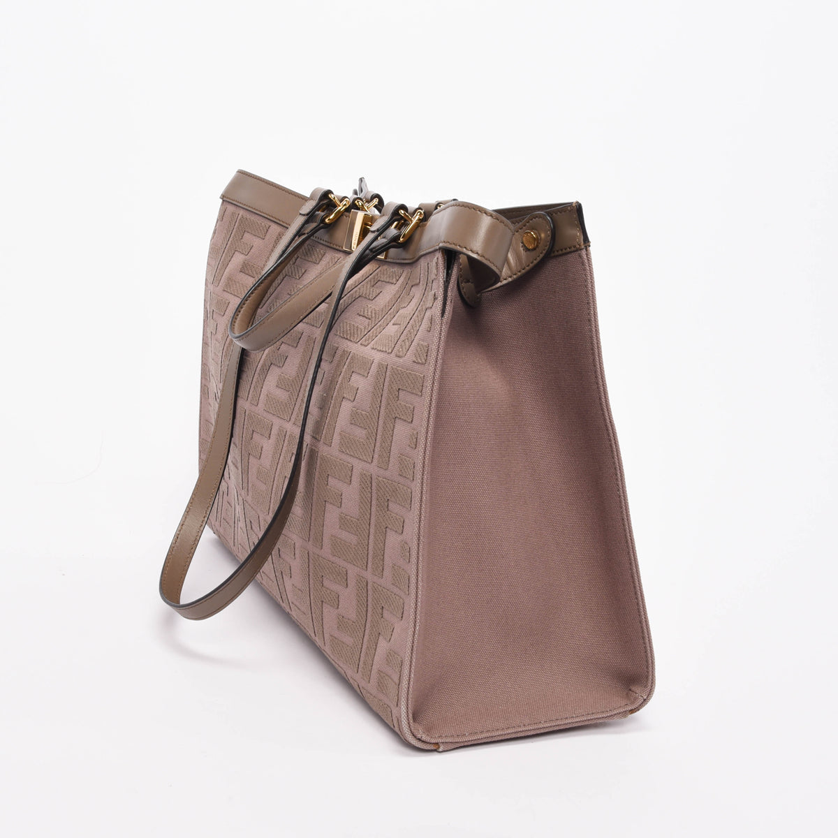 Fendi Taupe Canvas King FF Embroidered Medium Peekabo X- Tote